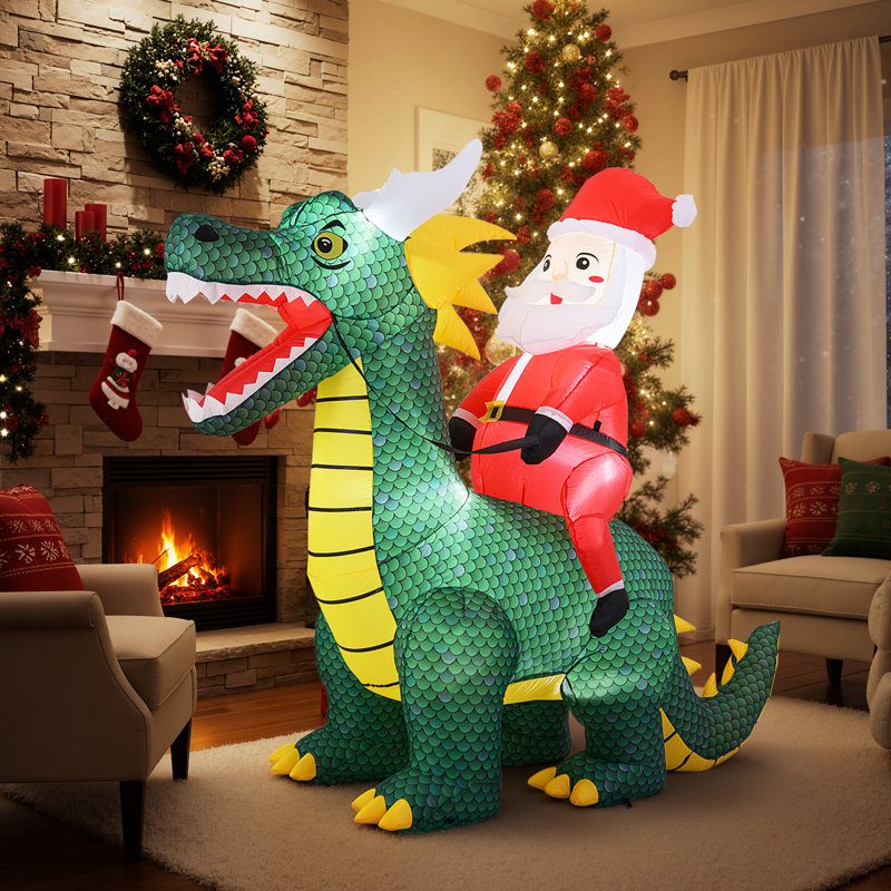  Père Noël gonflable de Noël 6,7 pi sur un dinosaure