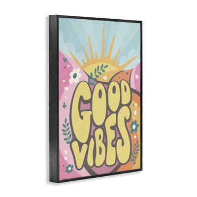 Good Vibes Groovy Nature Gray Framed Giclee Art by Nataly White
