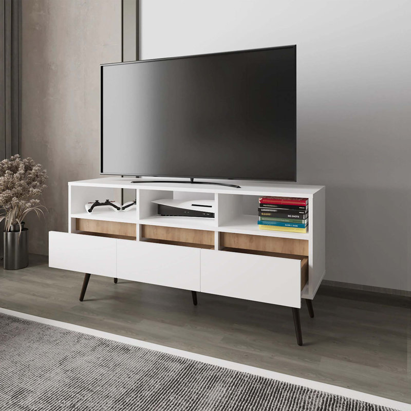 Charmant meuble télé avec plusieurs tiroirs et tablettes pour le divertissement organisé