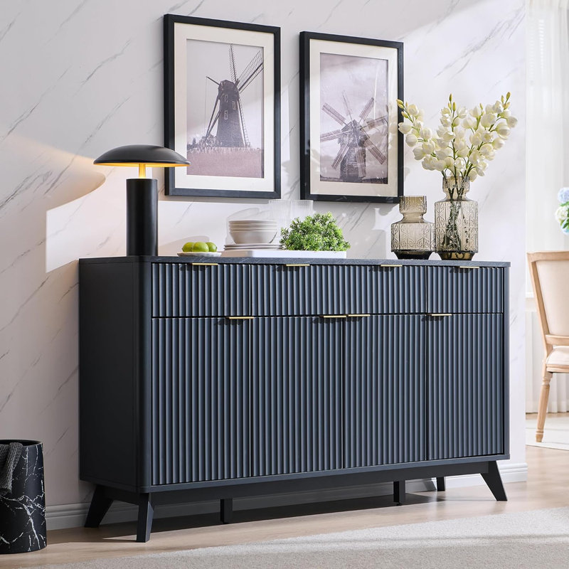 60" Sideboard Buffet Cabinet With Doors And Shelves, Modern Buffet Storage Cabinet With Drawers, Wood Large Sideboard For Kitchen, Living Room For Office, Bedroom Storage Cabinet, Hallway Storage Cabinet