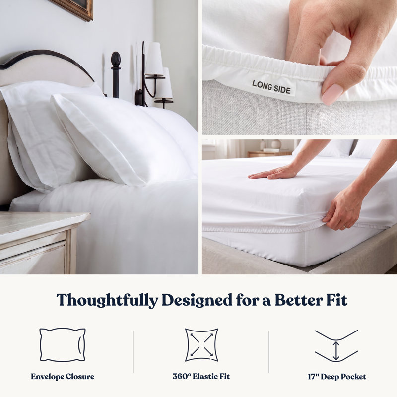 Fitted Sheet Sets 100% Organic Cotton Percale Weave Sheet, 400 Thread Count GOTS Certified, Smooth & Moisture-Wicking, White