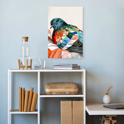 Vibrant Geometric Pigeon Abstract Colorful Geometric Bird Nature Wildlife Wall Art Print 1 Piece Wrapped Canvas Wall Art