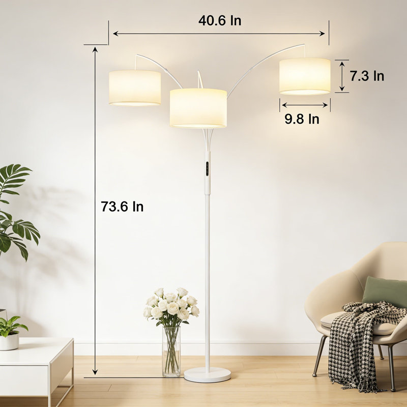 36W Dimmable Arc Floor Lamp With Remote And Touch Control, 3-Light Adjustable Standing Lamp For Living Room, Bedroom, Or Office, Stepless Dimming And 3 Color Temperatures