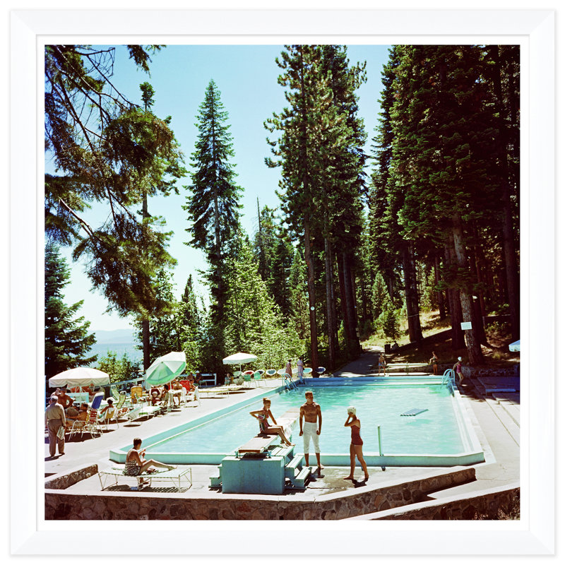 Pool At Lake Tahoe Print by Slim Aarons, 51.5" H x 51.5" W x 1.5" D, White Single Picture Framed