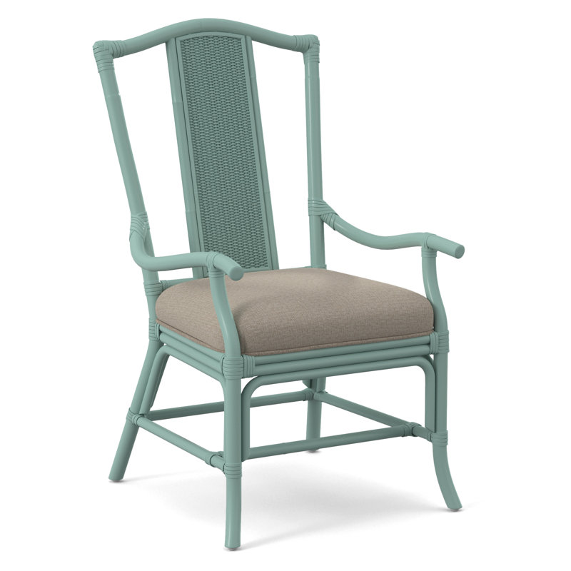 Drury Lane Slat Back Dining Arm Chair, Beige Performance Fabric; 0851-73, Antique Frost White