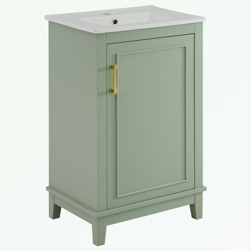 Petit meuble-lavabo moderne avec lavabo en céramique, Vert