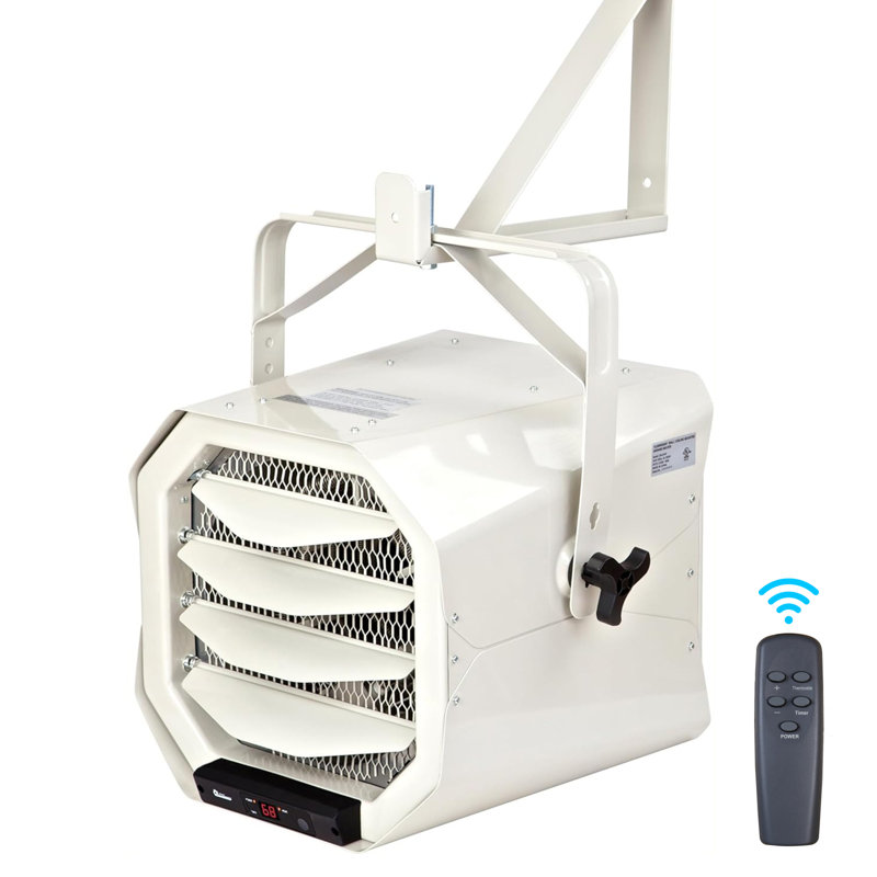 DR. INFRARED HEATER DR-975 7500-Watt 240-Volt Hardwired Shop Garage Electric Heater, Wall/Ceiling Mounted with Remote Controlled Thermostat White