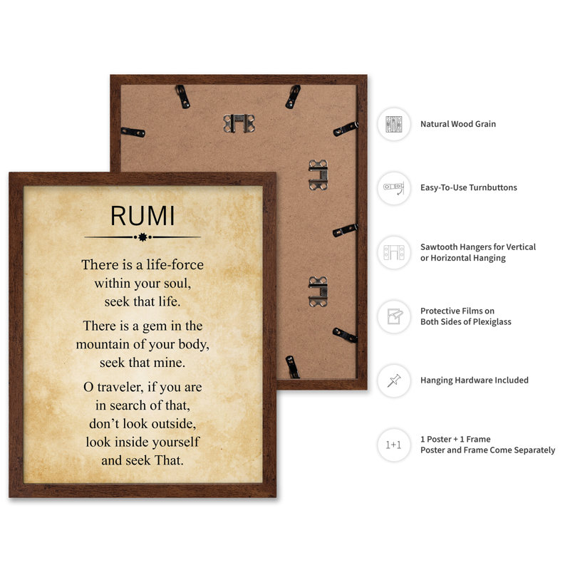 Rumi Poem, Poster, 12"H x 16"W, Brown Framed