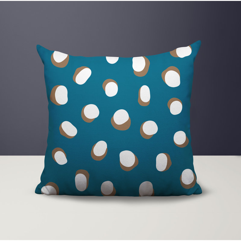 Oreiller réversible intérieur / extérieur Jayi Spots, 16 x 16, Turquoise