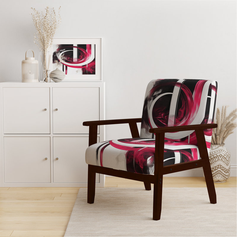 Chaise d'appoint rembourrée, fauteuil moderne Jifi, Polyester rouge / blanc, Accoudoirs carrés bruns
