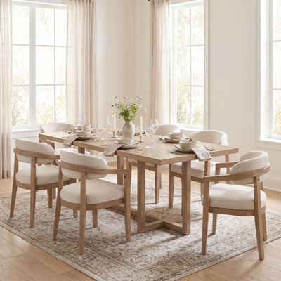 Drake 6-Person Dining Table Set With Upholstered Chairs & Rubberwood Frame