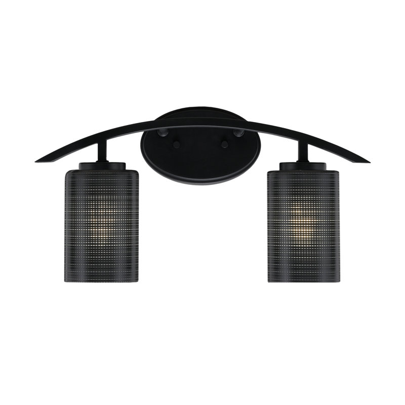 Barre d'éclairage de salle de bain 2 lumières avec verre matriciel gris 4 po Kurve, Noir mat, Gris