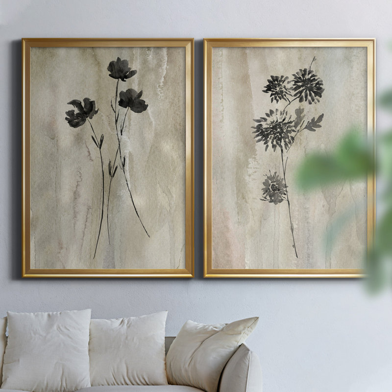 «Sumi-E Silhouette III», ensemble de 2 reproductions d'art, Toile encadrée, H 18,5 po x l 49 po, Doré