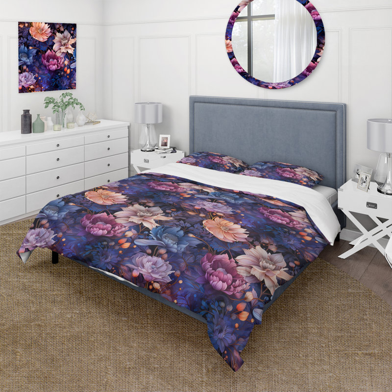 Ensemble de housse de couette Celestial Blue Pivoines Stellar Pure, Housse de couette pour très grand lit et 2 très