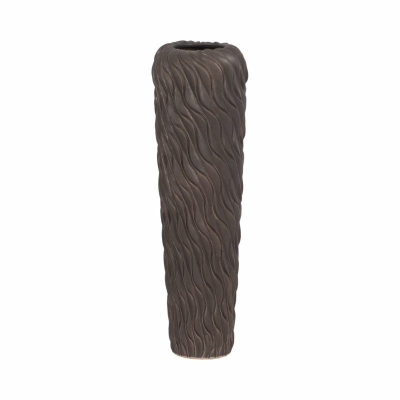 Vase en grès avec motif à vagues texturées, décor sculptural moderne et transitionnel, vase décoratif en céramique fabriqué à la main pour les intérieurs élégants et les espaces de présentation contemporains