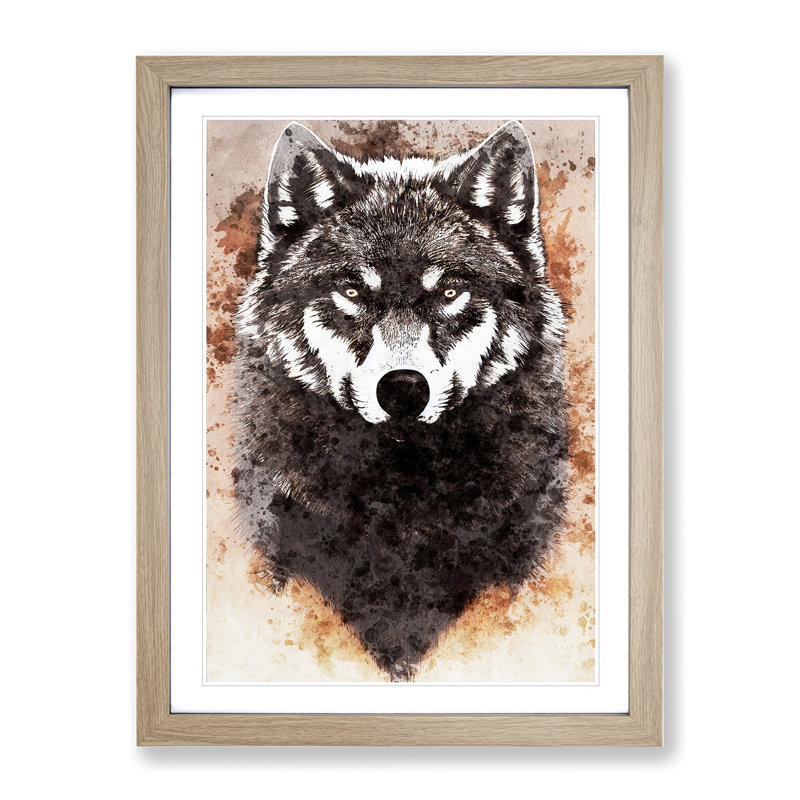 XV1022-5275X Wolf Painting No.1 - Single Picture Frame Print, 64cm H x 46cm W x 2cm D, Oak Framed