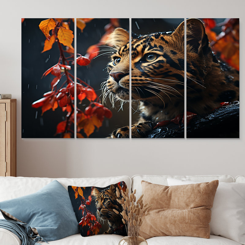 Photo de léopard en automne I - léopard, 4 pièces, H 28 po x l 48 po