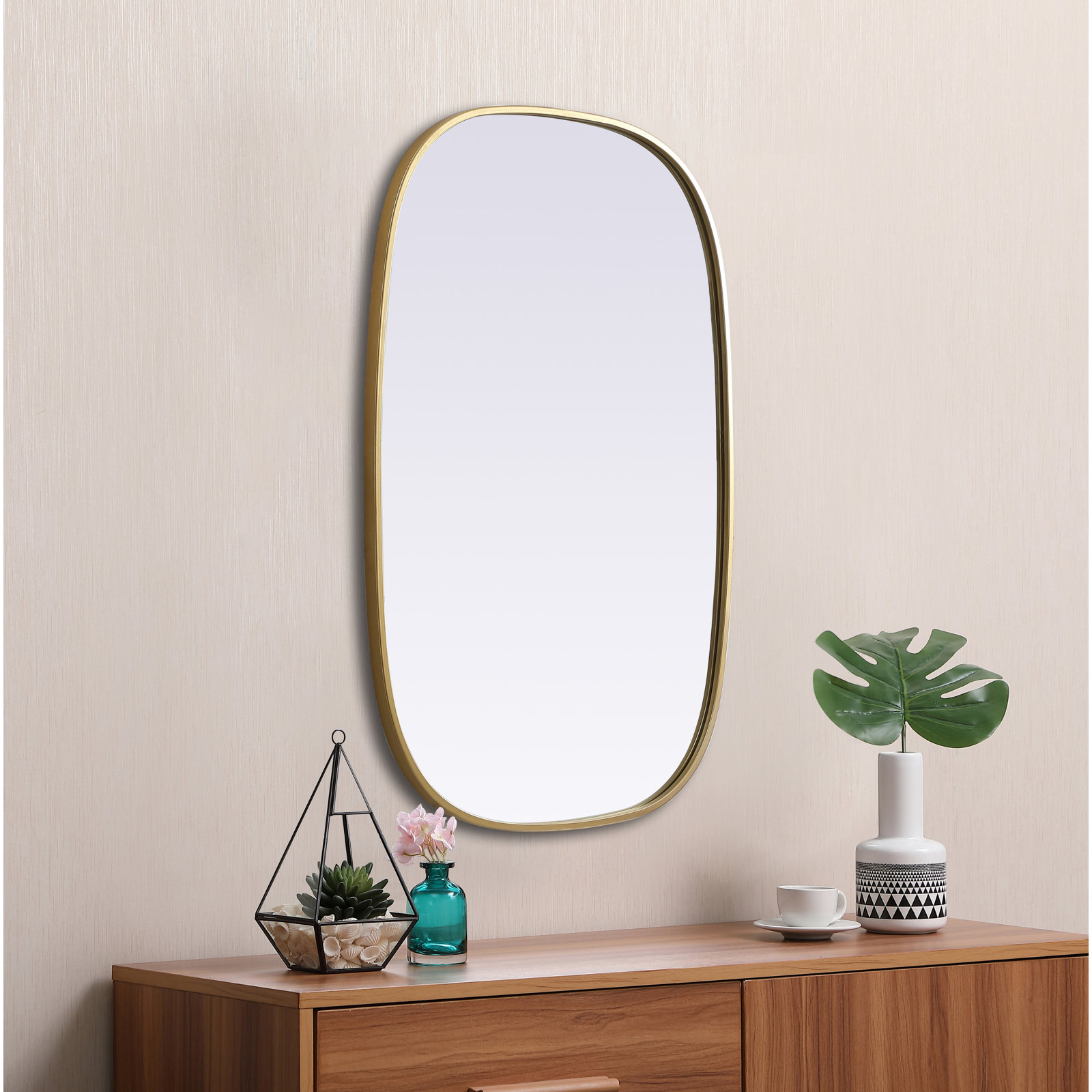 Sabine Metal Curved Oval Wall Mirror, Brass, 36" x 24"