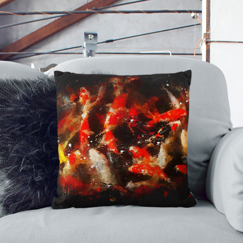 Many Fish Paint Splash Square Throw Cushion, 55cm H x 55cm W x 20cm D, Black