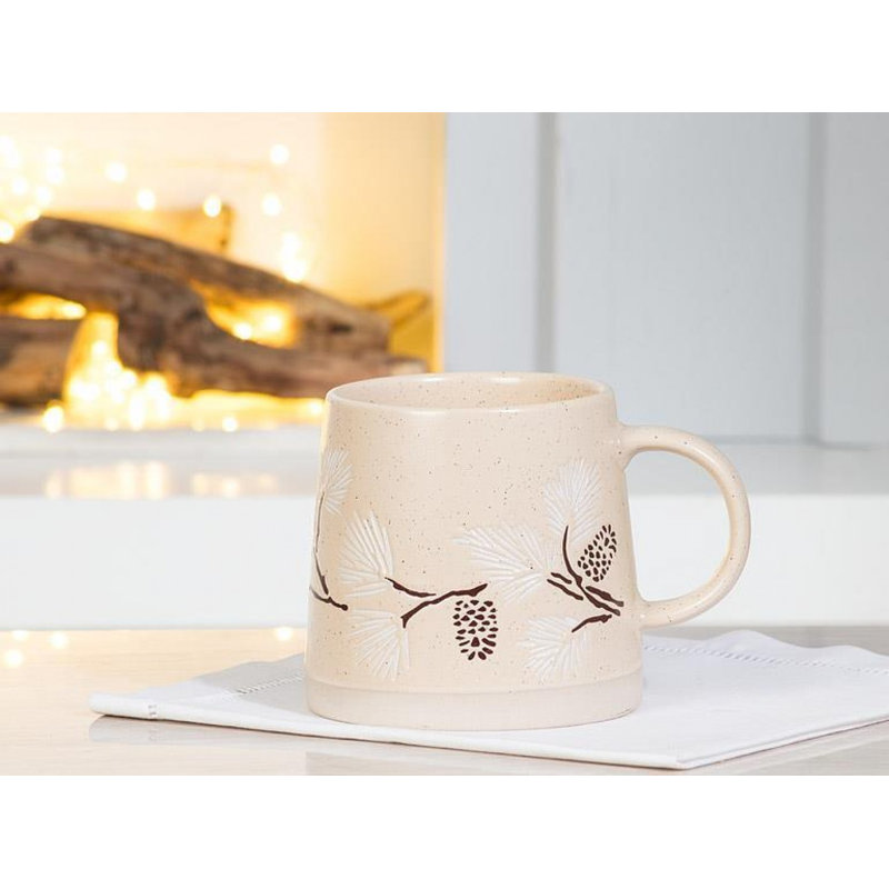 Wide Base Mug With Branches & Pinecones
