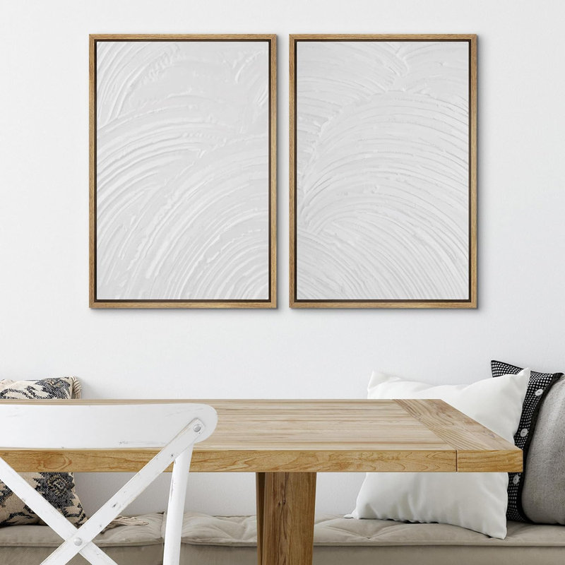 «3D Texture Illusion Minimalist White Elegant Abstract Modern Art», impression sur toile encadrée 2 pièces, Encadré naturel