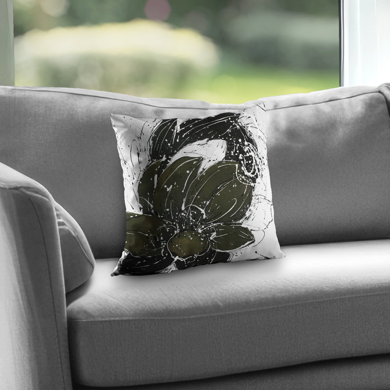 Abstract Flower with Paint Splash - Modern Green Throw Pillow