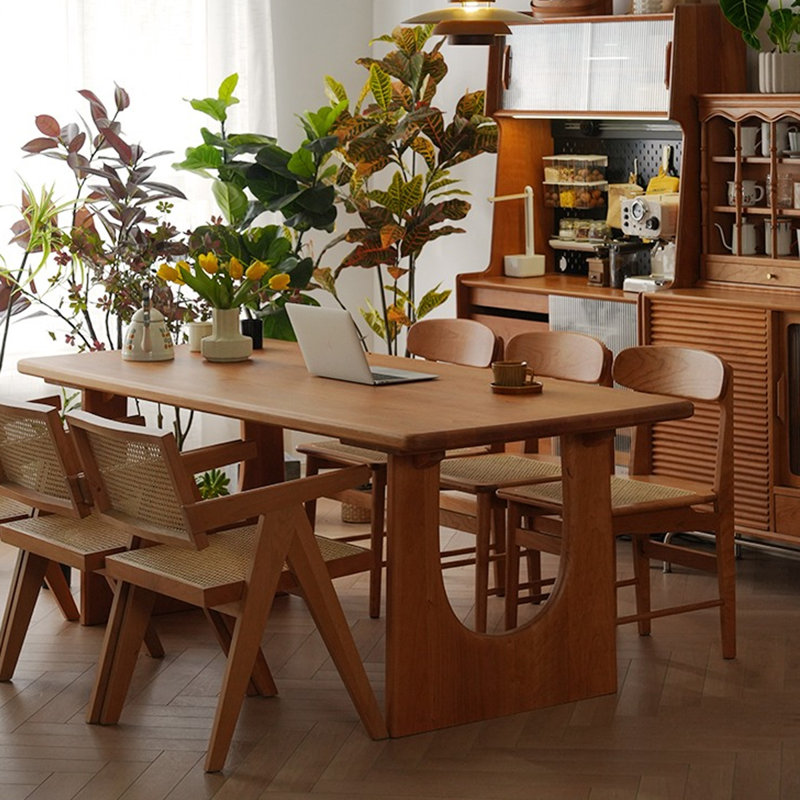 Hokku Designs 78.74" Tan Rectangular Solid Wood Dining Table - Wayfair ...