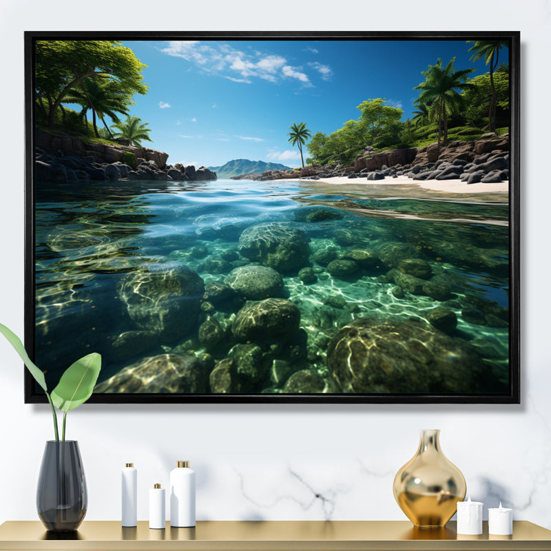 Caraibe Island Serenity - impression, Cadre flottant noir, H 34 po x l 44 po x P 1,5 po