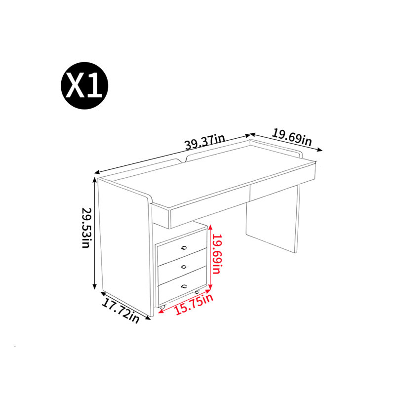 Italian style minimalist study desk, White/Beige, 29.53” H x 39.37” W x 19.69” D