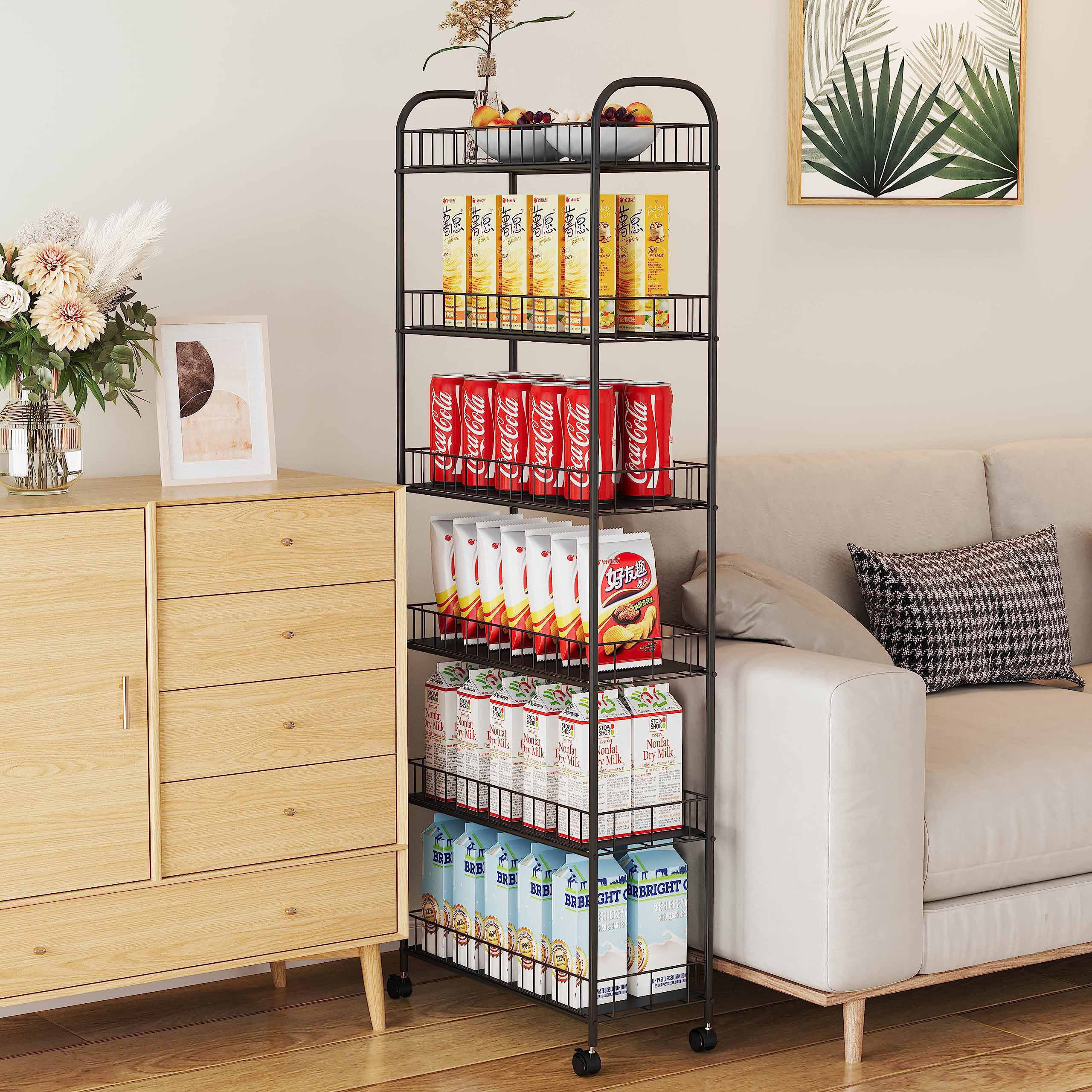Foldable Mobile Racking Unit Kaden Ena INC 6 Tier Slim Rolling Storage Cart, Mobile Shelving Unit ...