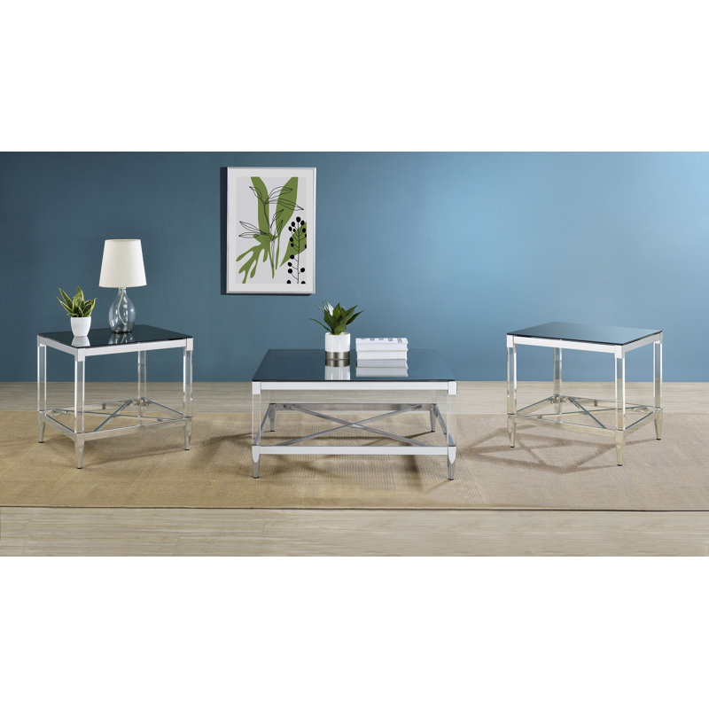 Lindley Square Coffee And End Table Set Chrome, 3 Pieces: 2 End Tables, Coffee Table