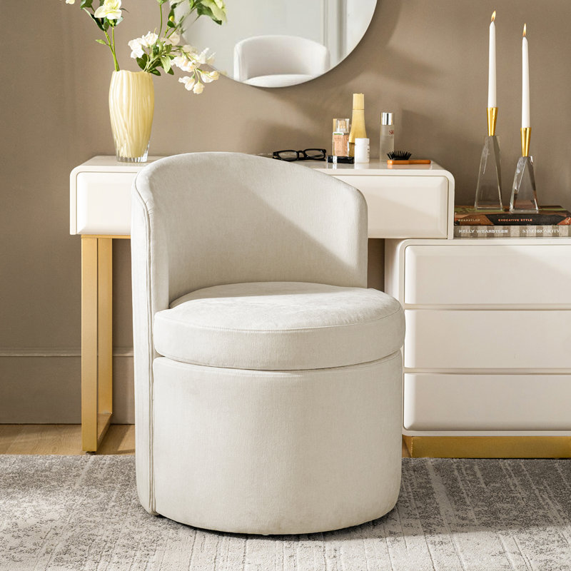 Chaise de salle à manger moderne à dossier capitonné avec roulettes 24 po Chrysten, Ivoire