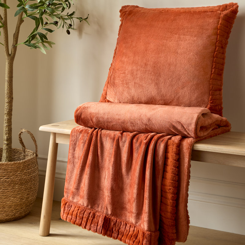 Velvet And Faux Fur 150x200cm Blanket Throw, Burnt Orange