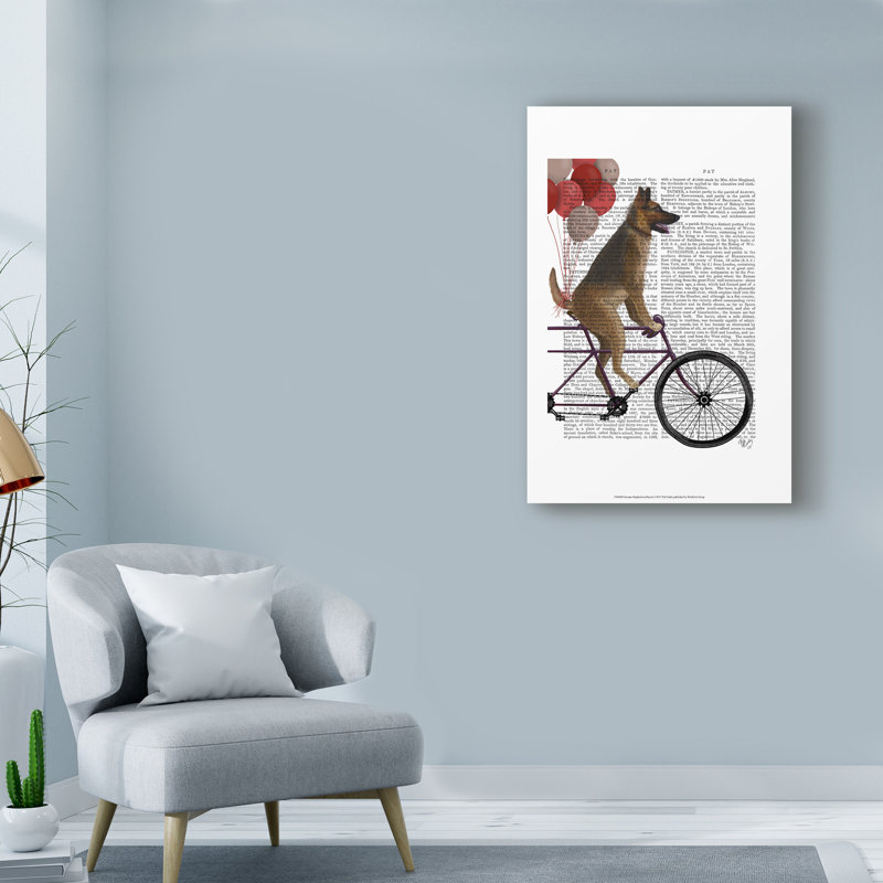 « german berger on bicycle text », reproduction d’impression sur toile tendue, H 47 po x l 30 po x P 2 po