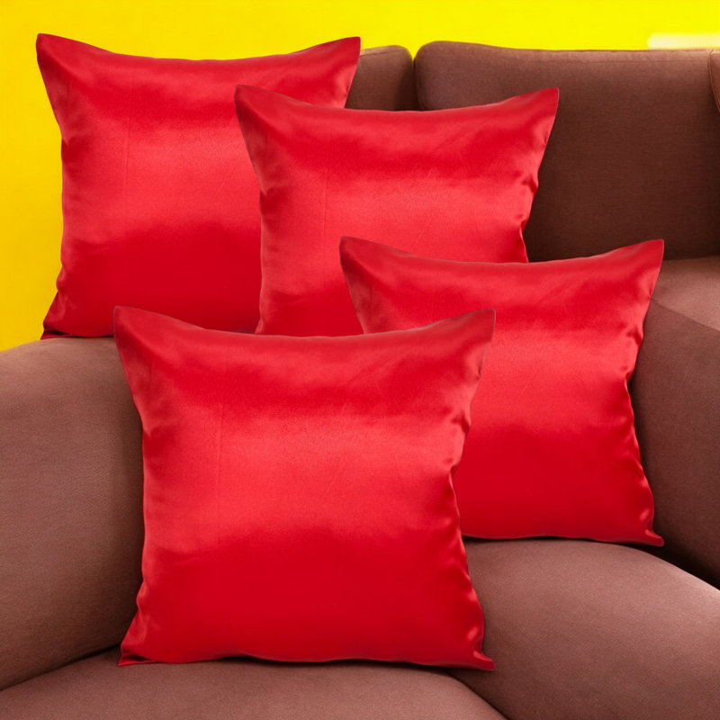 Raimee Indoor / Outdoor Plaid Orange Square Throw Cushion Cover Pack Of 4