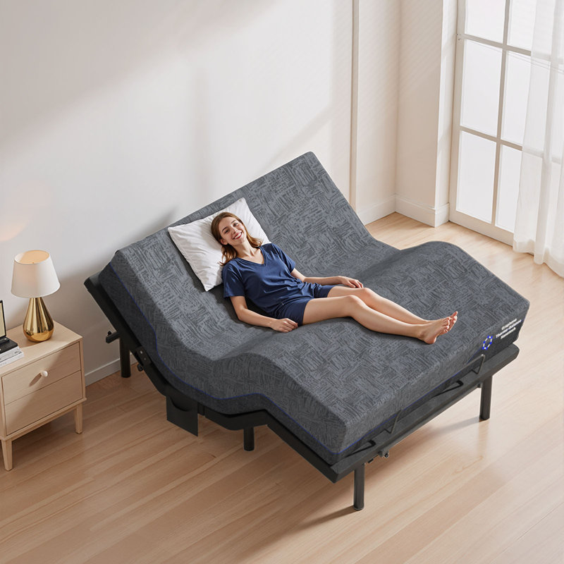 Cadre de lit réglable avec matelas en mousse viscoélastique gélifiée, cadre de lit électrique avec télécommande sans fil, housse en tissu graphène, soulagement de la pression, matelas dans une boîte