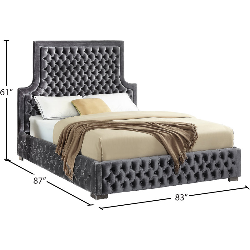 Schroeder Upholstered Platform Bed, King, Grey Velvet