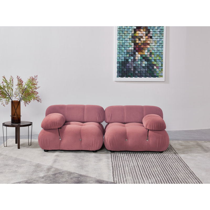 Breeley 76'' Round Arm Modular Sofa, Pink Velvet