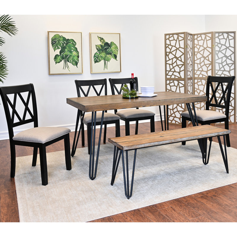 Ensemble de table de salle à manger, table de salle à manger en épingle à cheveux avec chaises à dossier croisé, noir riche