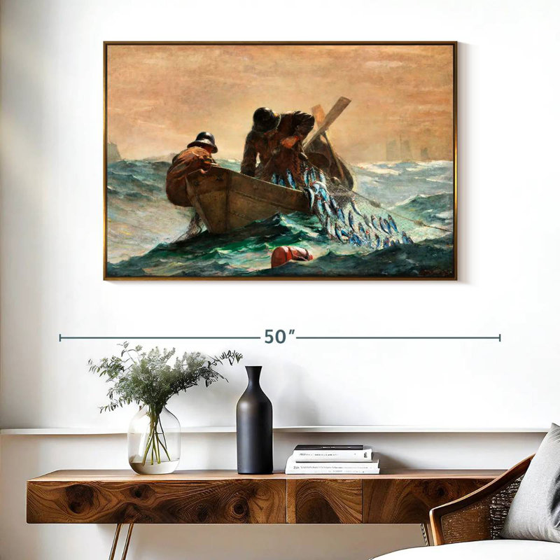 Le filet de hareng, 40 po x 27 po, Cadre flottant doré