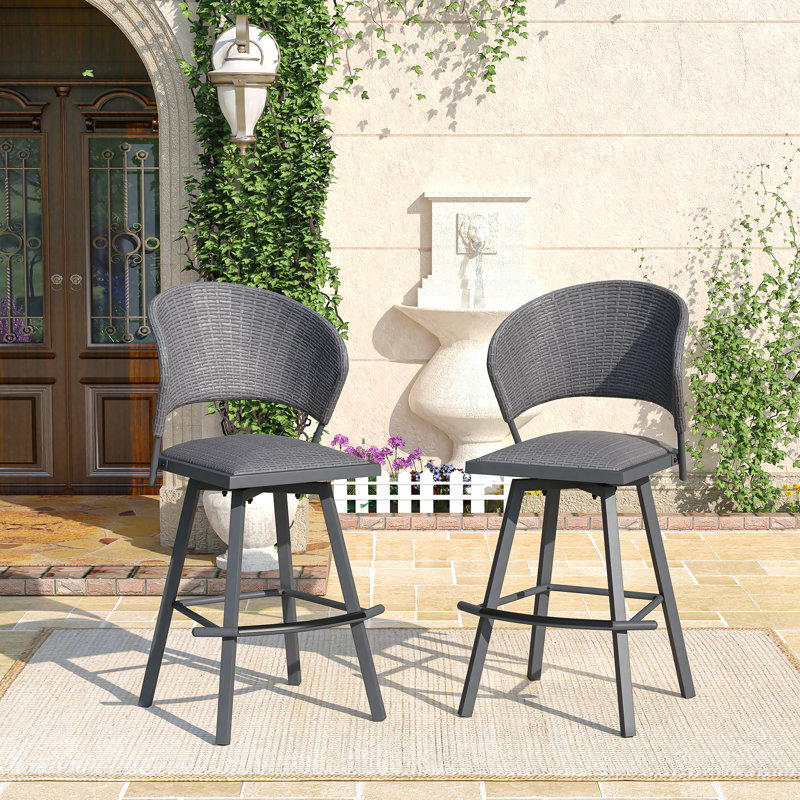 Tabouret de comptoir d'extérieur en osier 25,2 po Otti, Gris