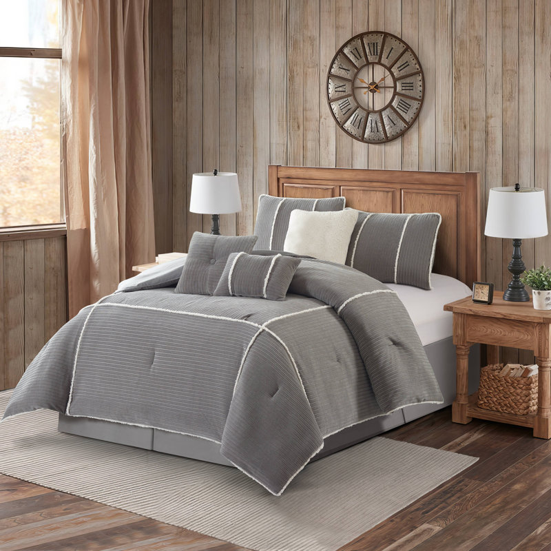 Arvada 7 Piece Comforter Set, King Comforter + 6 Additional Pieces, Gray