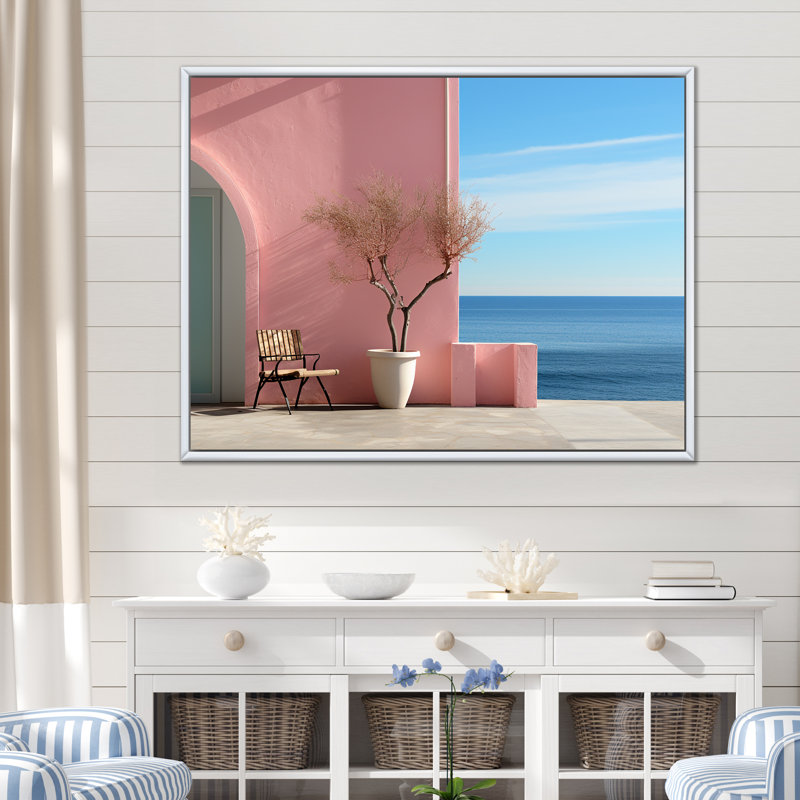 «Coastal Dream Pink and Blue Retreat II», reproduction sur toile, H 12 po x l 20 po x P 1 po, Cadre flottant blanc