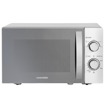 Daewoo Sleek Silver Microwave Oven 800W 20L with 5 Power Levels Easy Clean Compact