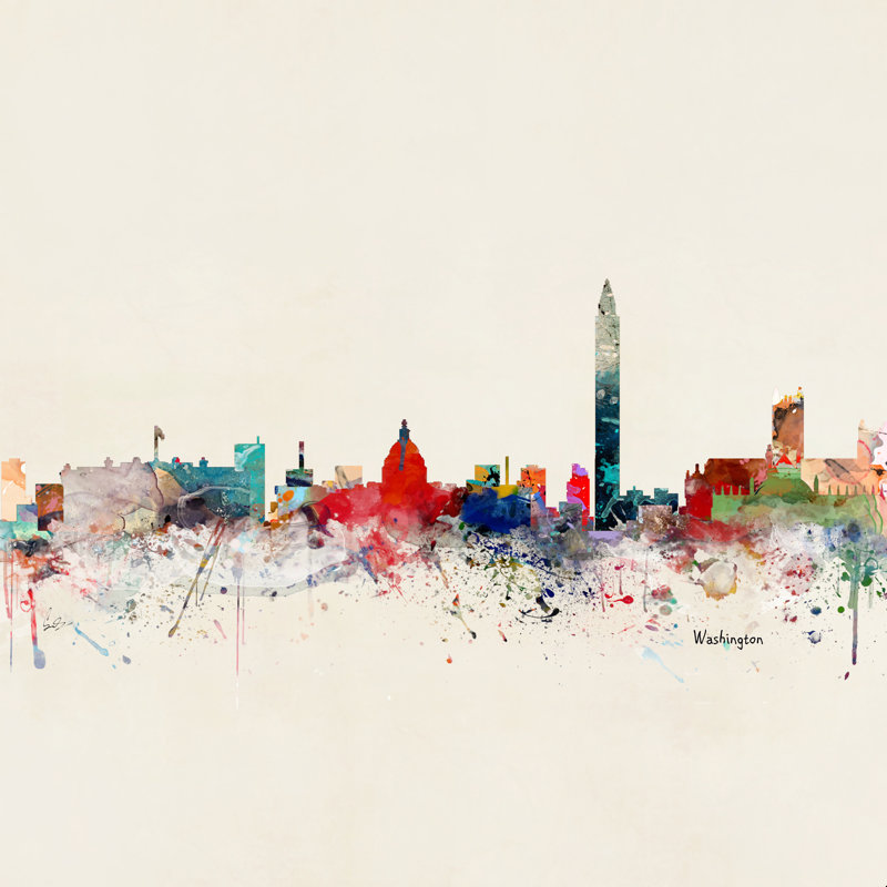 «Washington DC Skyline» par Brian Buckley, H 20 po x l 20 po, Non, Toile tendue
