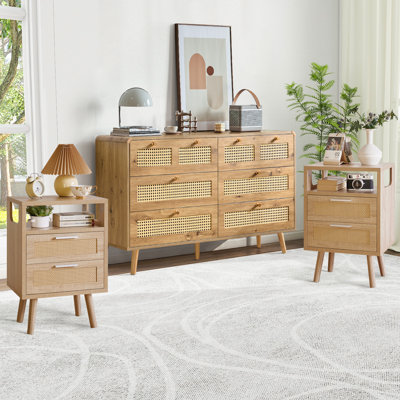 Ensemble de chambre à coucher 3 pièces avec commode 6 tiroirs et 2 tables de chevet