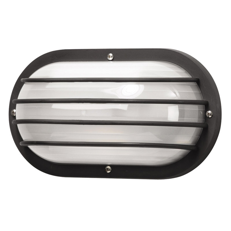 Solus Nautical Rounded Oblong Wall Mount Fixture with Diffuser Grille and Frosted Polycarbonate Diffuser, Black, 4000K