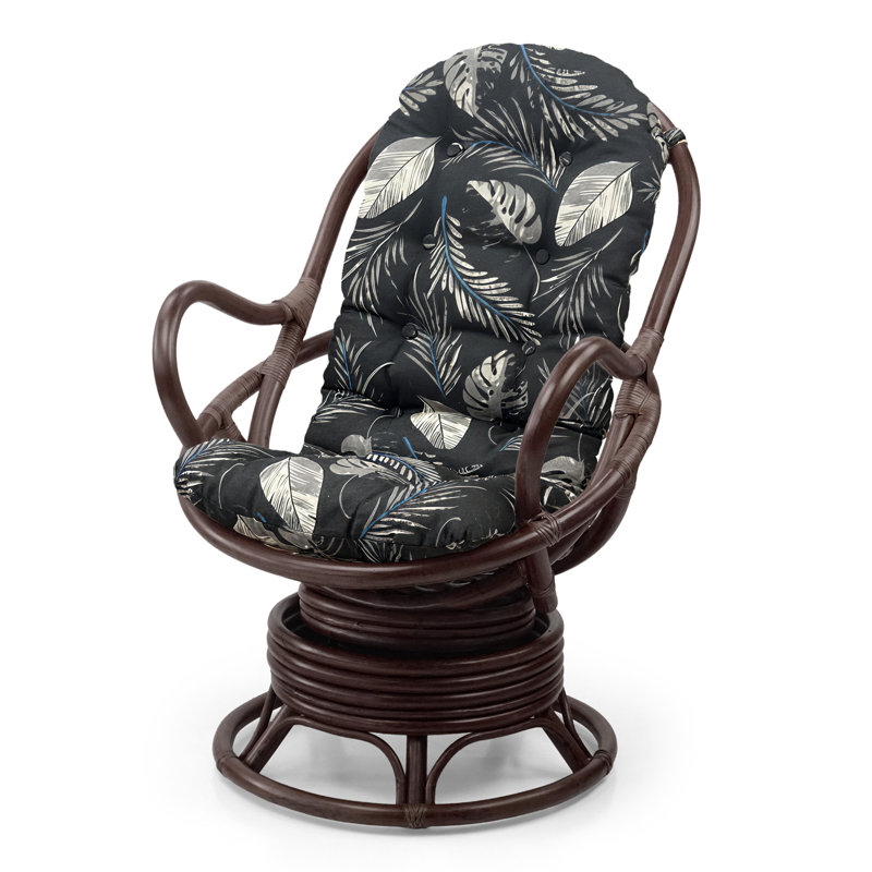 Gartman 28" W Tufted Swivel Lounge Chair, Black Leaf Polypropylene/Olefin