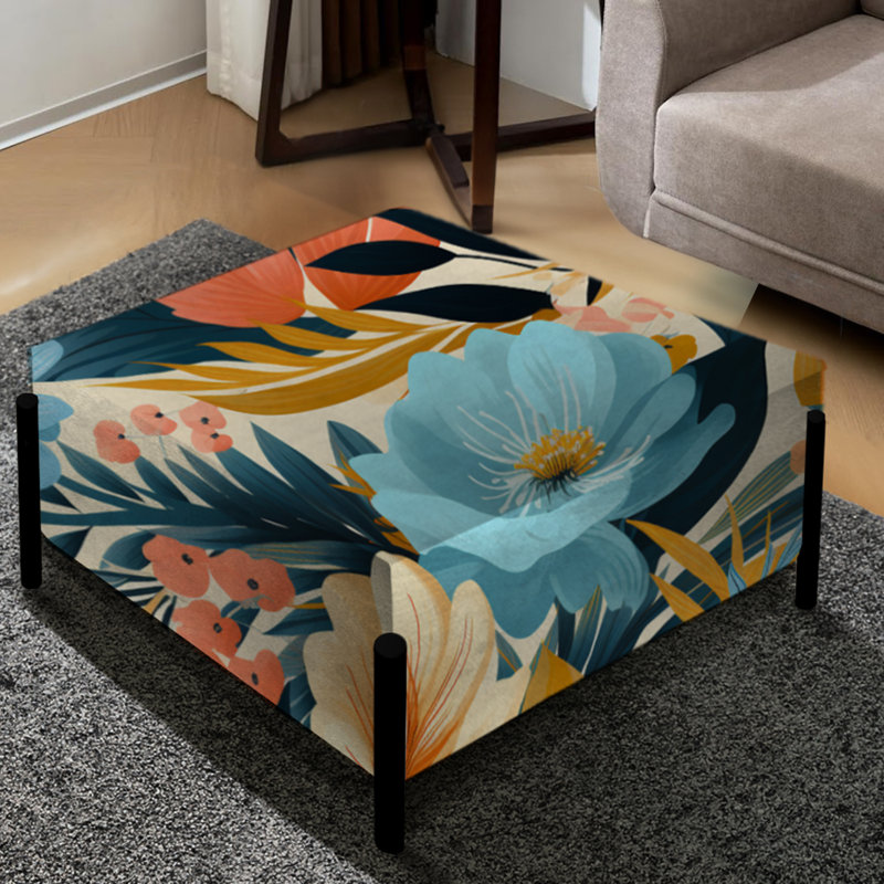 Fleurs claires avec motif tropical - Grand repose-pieds carré tropical