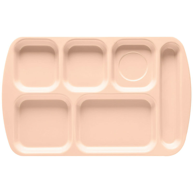 GET Plateau de cafétéria 6 compartiments, droitier, 10 po x 15 po, rouge (paquet de 12), Brun clair